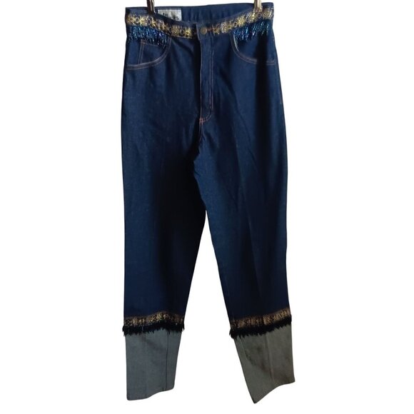10 28x29 J Harris Vintage Womens Western Stretch Jeans Beaded Trim Embellished - Picture 2 of 9